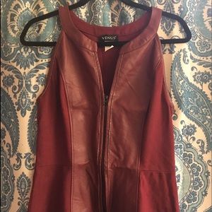 Maroon pleather peplum top with front zipper